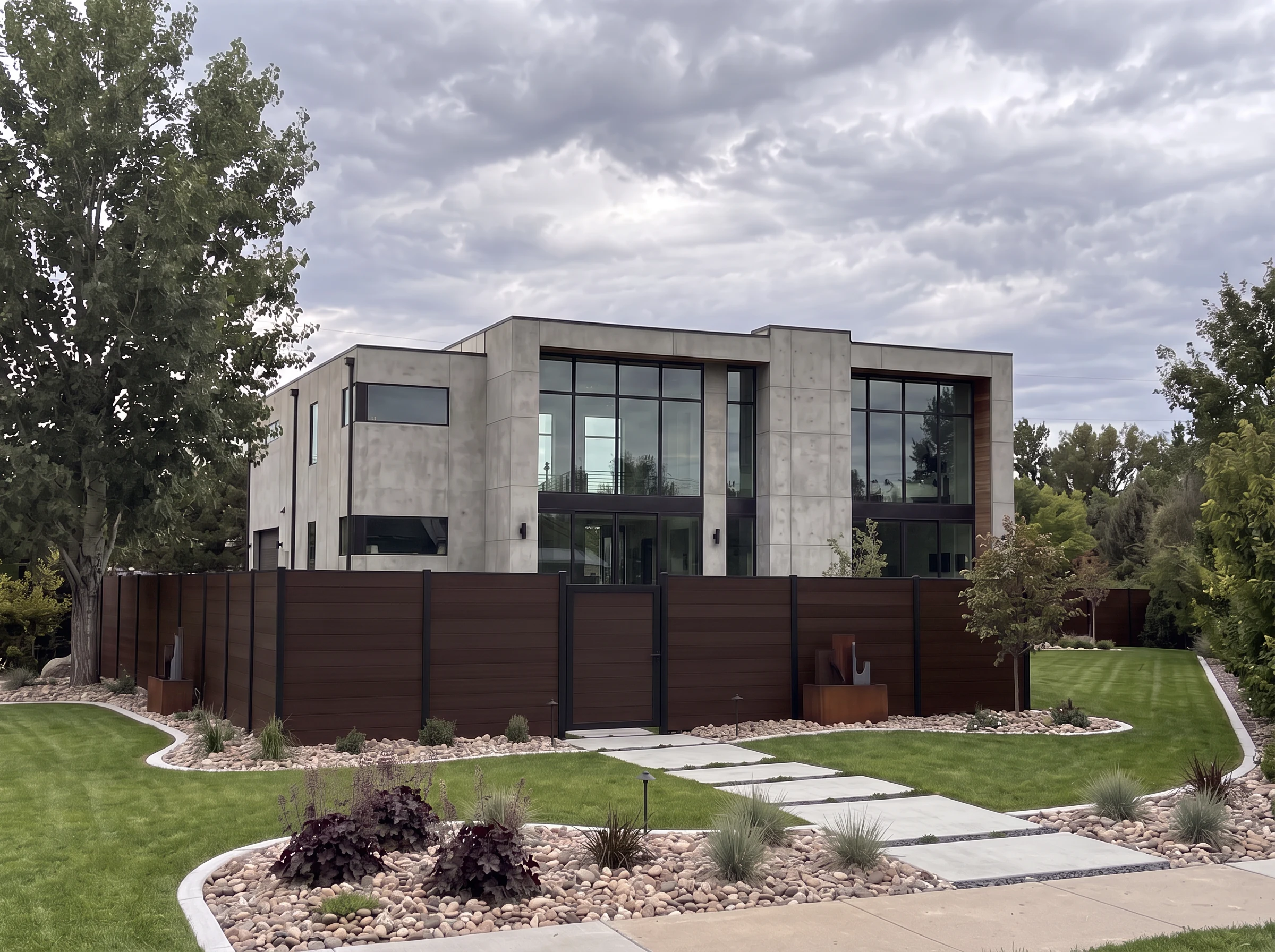 Dark Chocolate composite fence at a contemporary home